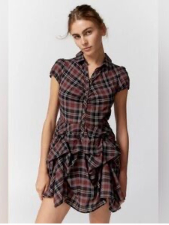 BDG Dresses & Skirts - 🌼 BDG - Plaid Pin Up Ruffle Hem Dress -
